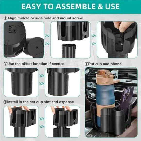 2-in-1-Car-Cup-Holder-Expander-Adapter with Phone Holder - Picture 4 of 7
